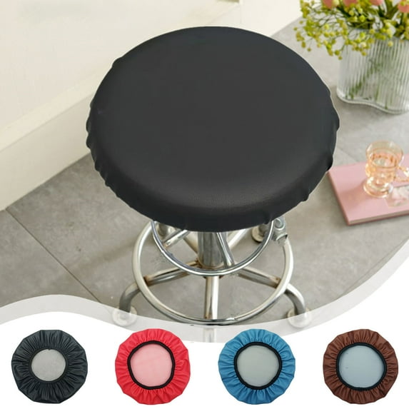 round Waterproof Leather Stool Covers, Elastic Band Slip-resistant round Bar Stool Seat Cover, Durable Chair Protectors, Ideal for Home Bars and Restaurants, Easy to Clean, Ihhxbz | Blue