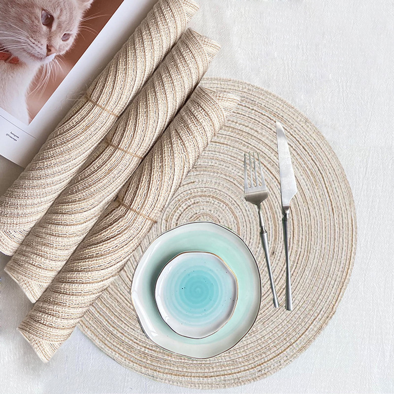 round Woven Placemats, Table Runners, 4-piece Set, 15-inch Diameter ...