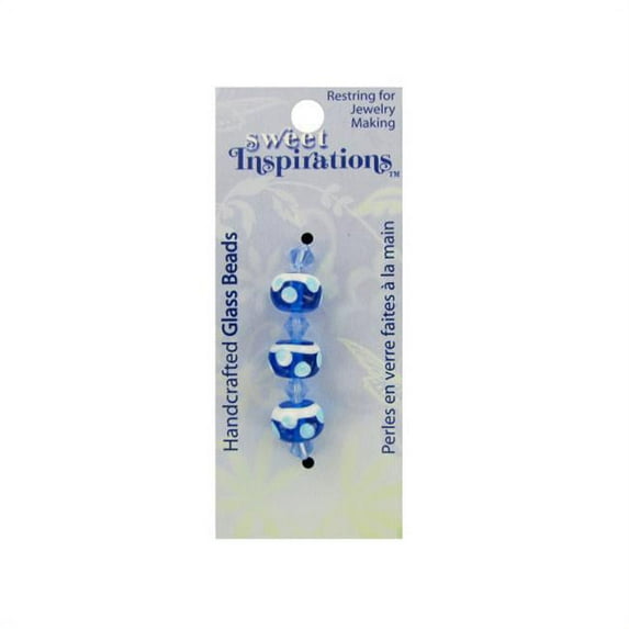 round blue w-white dots glass beads with light blue spacers - Pack of 90