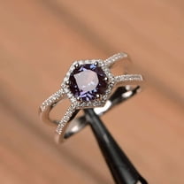 round cut alexandrite ring engagement ring June birthstone 14K Solid White Gold Ring wedding ring