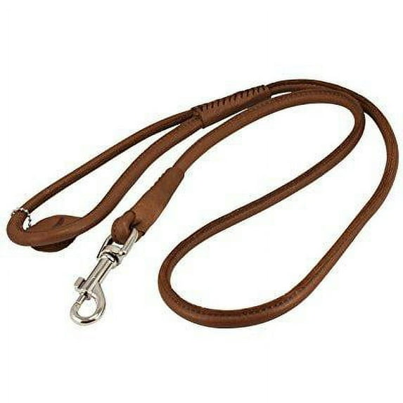 round genuine rolled leather dog leash 4' long 1/2 wide brown for medium breeds