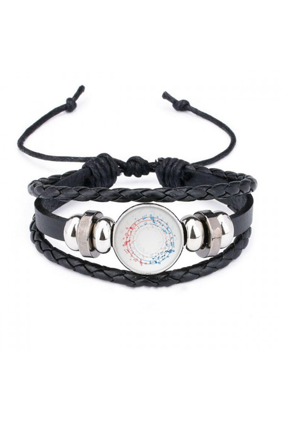 round-shaped red blue music notes bracelet braided leather woven wristband