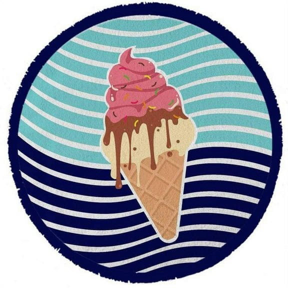 round towel ice cream round beach towels with blue tassels co. thick soft & absorbent terry cotton roundie blanket 59 inch (ice cream cone)