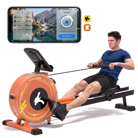 Lumeavetra Magnetic Rowing Machine for Home, Rowing Machine Foldable Use with 16-Level Quiet Adjustable Resistance, Dual Slide Rail, LED Monitor & App Compatible, Max 350lbs Weight Capacity