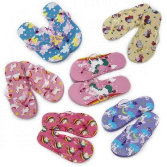 royal deluxe un178170 144 piecegirls unicorn flip flops - blue, pink, tan, pink again, fuschia & purple