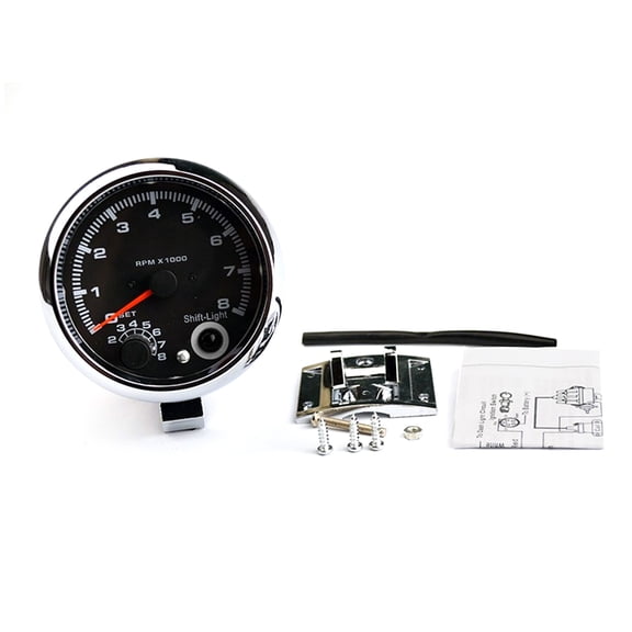 rpm gauge 7 LED Colors Universal Black Tachometer Gauge Blue Shift Light, Adjustable with 0~8000 RPM for 1-8 Cylinder Gasoline Vehicles or 1-2 Cylinder New Motorcycles
