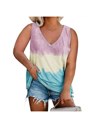 HSMQHJWE High Neck Ribbed Tank Tops For Women Camisole Women Stretch Color  Casual Fashion Tops（S 5Xl） Tie Dye Womens Crew Neck Sleeveless Tanks Block