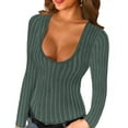 thumbnail image 1 of rrhss Women Sexy Sweaters Low Cut Scoop Neck Bodycon Long Sleeve Pullover Tops, 1 of 6