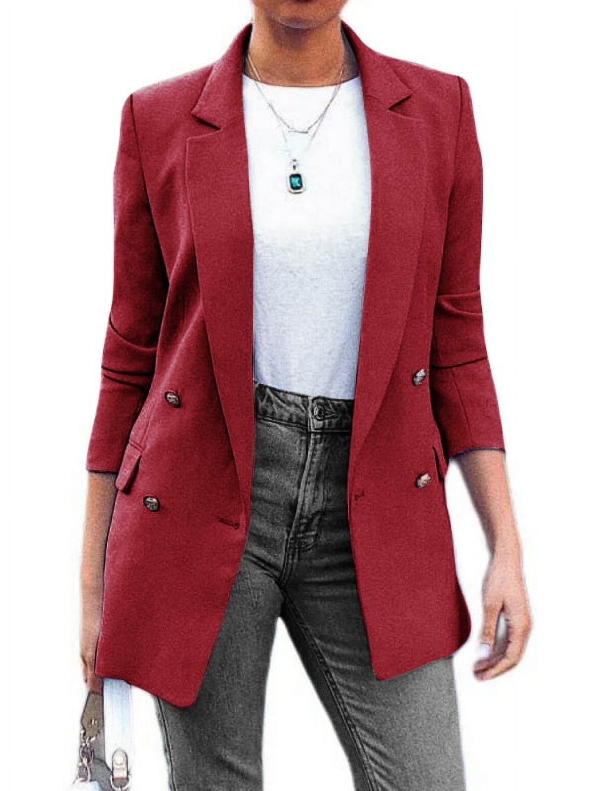 rrhss Women’s Double Breasted Lapel Collar Padded Shoulder Blazers Long Sleeve Open Front Work