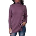thumbnail image 1 of rrhss Women’s Turtle Neck Long Sleeve Warm Solid Color Casual Plain Pullover Sweater with Button, 1 of 5