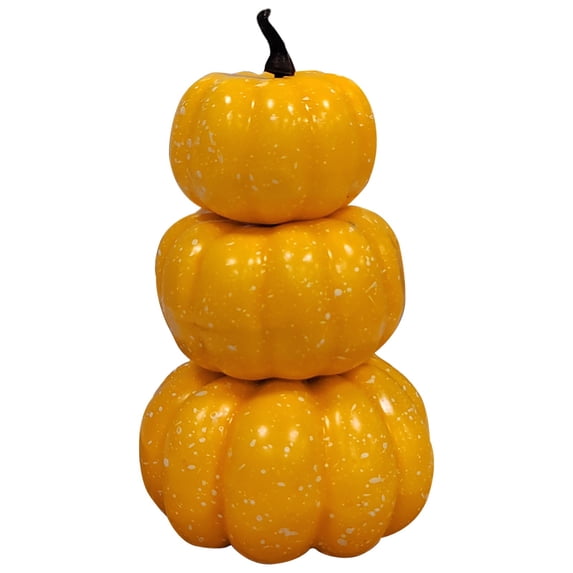 rtificial Yellow Pumpkin Tower Decoration, 3 Tier Stacked Pumpkin Model with Realistic Vine Stem, Durable Plastic Vegetable Ornament for Halloween Fall Thanksgiving Christmas Party Decor
