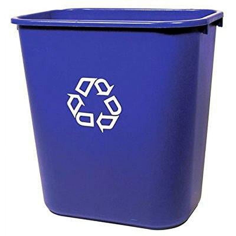 rubbermaid fg295673 blue medium deskside recycling container with universal recycle symbol, 28-1/8 qt capacity, 14.4 length x 10.25 width x 15 height