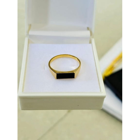 thin black onyx ring gold vermeil Black Signet Ring | 18K Gold plated Bar Signet Ring |black onyx Ring | Vintage Gold Ring,gift for everyone