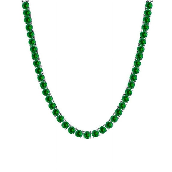 rudrakshtraders 41.91 ctw Round Cut Lab Crerated Green Emerald 14K White Gold Plated .925 Silver 4 mm Tennis Necklace 22" Inch Men's & Women's