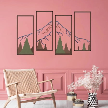 ESTART 4 PCS Metal Mountain and Forest Wall Art, Colorful Rustic Nature Landscape Decor for Living Room, Bedroom, or Office (Middle)