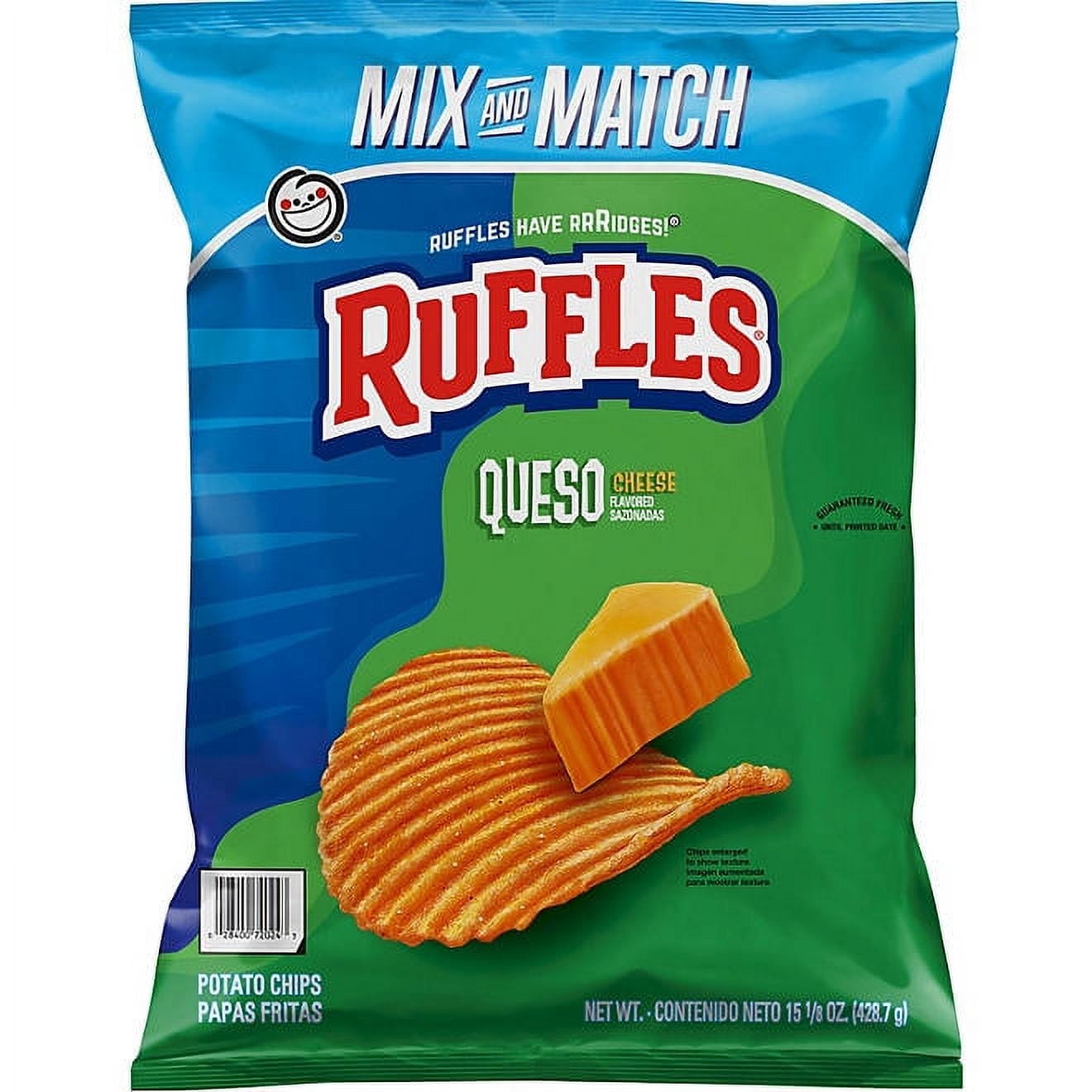 Ruffles Potato Chips, Queso Cheese Flavor, Crunchy Snack with Ridges ...