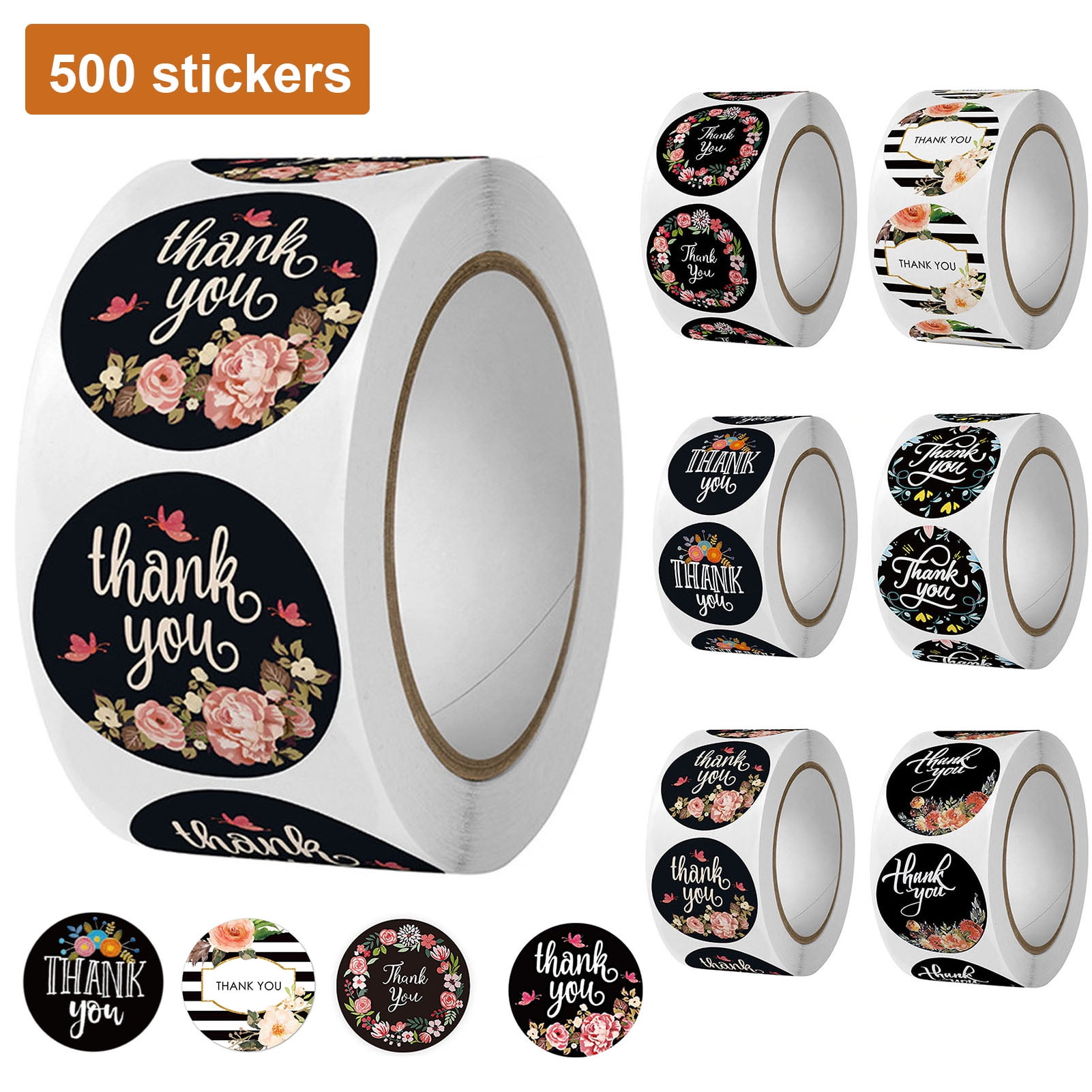 ruhuadgb 500Pcs/Roll Thank You Sticker Selfadhesive Round Flower