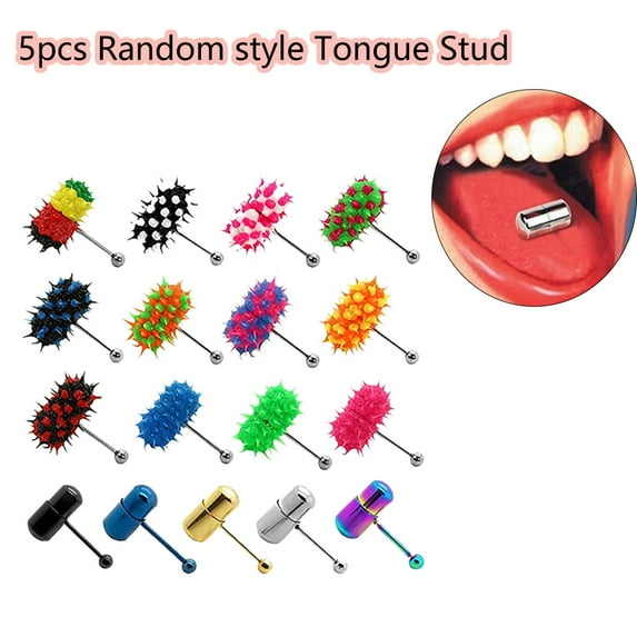 ruhuadgb 5Pcs Unisex Cool Punk Hammer Shape Vibrating Tongue Bar Stud Body Piercing Jewelry-Random Style