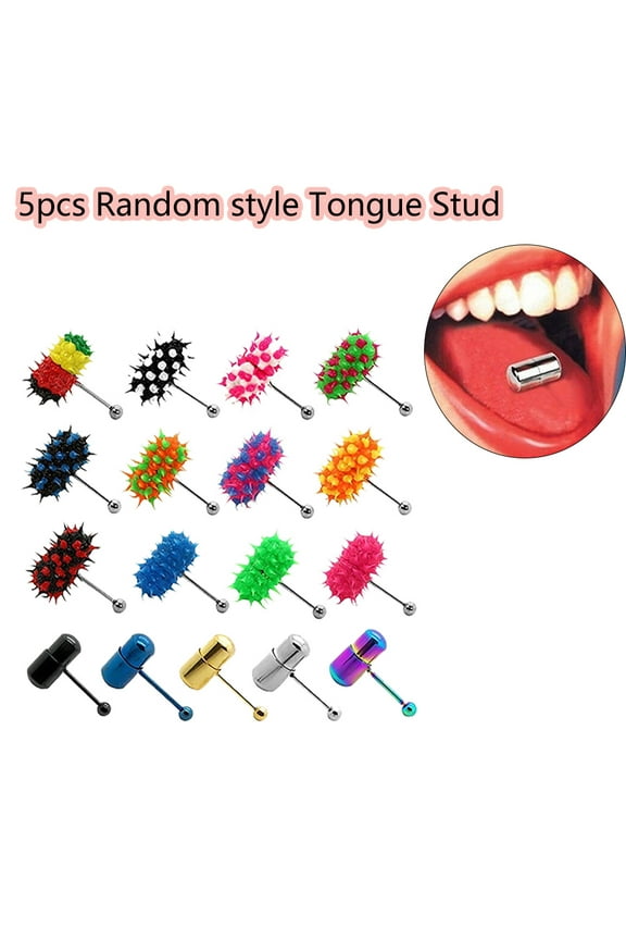 5Pcs Unisex Cool Punk Hammer Shape Vibrating Tongue Bar Stud Body Piercing Jewelry-Random Style
