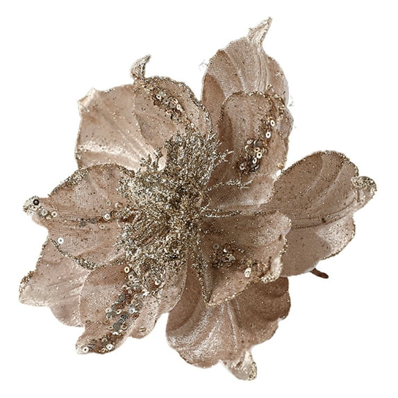 ruhuadgb Christmas Ornament,phoe Glitter Artificial Flower Holiday Party Ornament Champagne