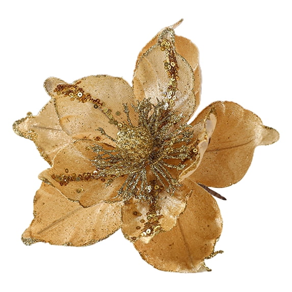 ruhuadgb Christmas Ornament,phoe Glitter Artificial Flower Holiday Party Ornament Golden