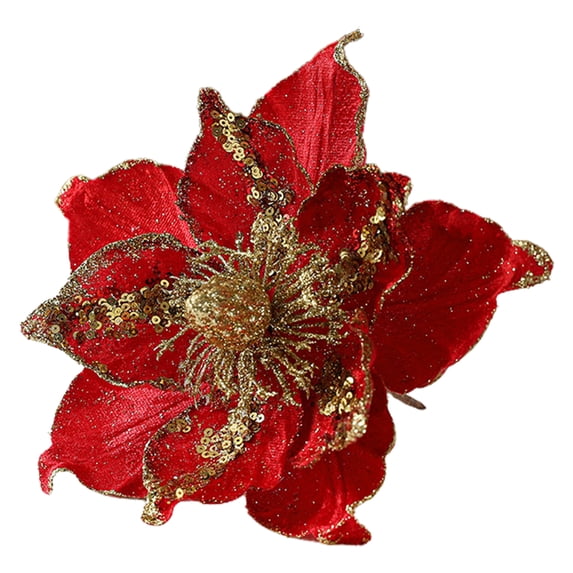 ruhuadgb Christmas Ornament,phoe Glitter Artificial Flower Holiday Party Ornament Red