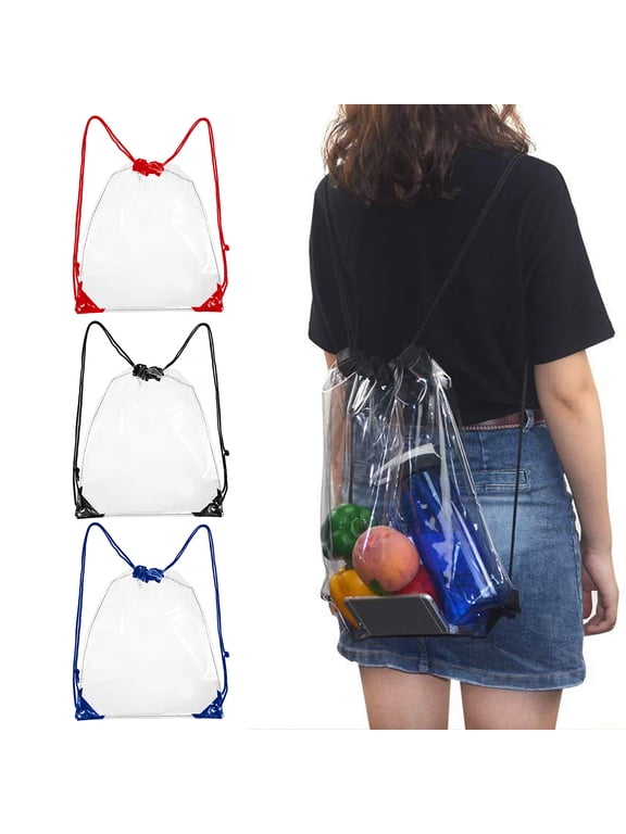 Clear Waterproof Plastic Drawstring Bag Adjustable Large Capacity Stadium Travel Beach Storage Backpack Outdoor Supplies