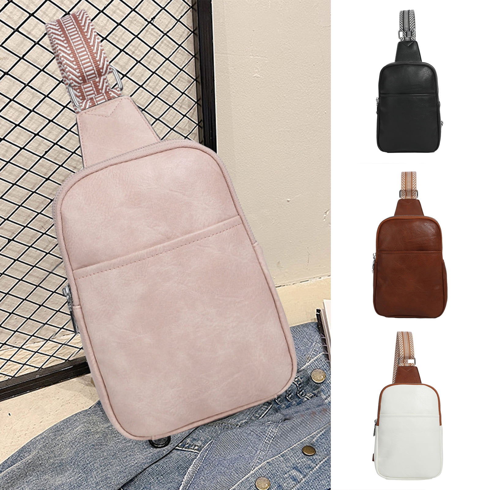 ruhuadgb Crossbody Fanny Pack with Zipper Large Capacity Wear Resistant Faux Leather Small Sling Bag Chest Bag for Women