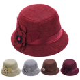thumbnail image 1 of ruhuadgb Elegant Solid Color Women Floral Ribbon Linen Bowler Sun Hat Fedoras Bucket Cap, 1 of 7