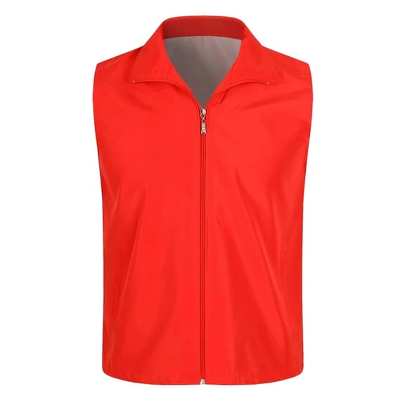 ruhuadgb Lapel Sleeveless Pockets Zipper Placket Mesh Lining Outdoor Vest Volunteer Bright Color Slim Fit Work Waistcoat