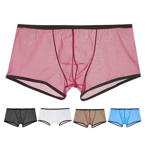 ruhuadgb Men Panties U Convex Color Matching Stretchy Low Waist Mesh See Through Underpants Underwear for Sleeping