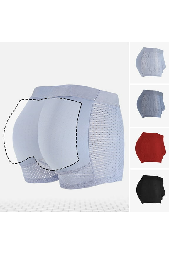 Men Trunks Built-in Fake Butt Hip Lifter Enhancer Shorts Briefs Padded U Convex Pouch Mid-rise Underwear Shapewear Underpants
