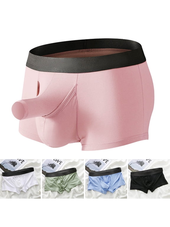 Mid-Rise Elastic Waistline Men Panties Simple Patchwork Color U Convex Shorts Briefs
