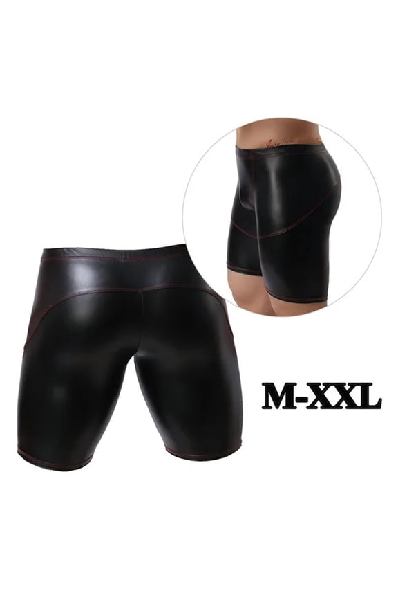 Mid-rise U Convex Men Panties Fine Sewing Stitching Hip Lifting Skinny Sexy Solid Color Faux Leather Shorts Underpants