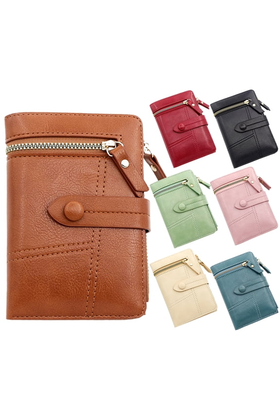 Short Wallet Button Closure Three Folds Multi Slots Short Zipper Store Coins And Cards Fine Stitching Slim Simple Female Purse Women Accessory