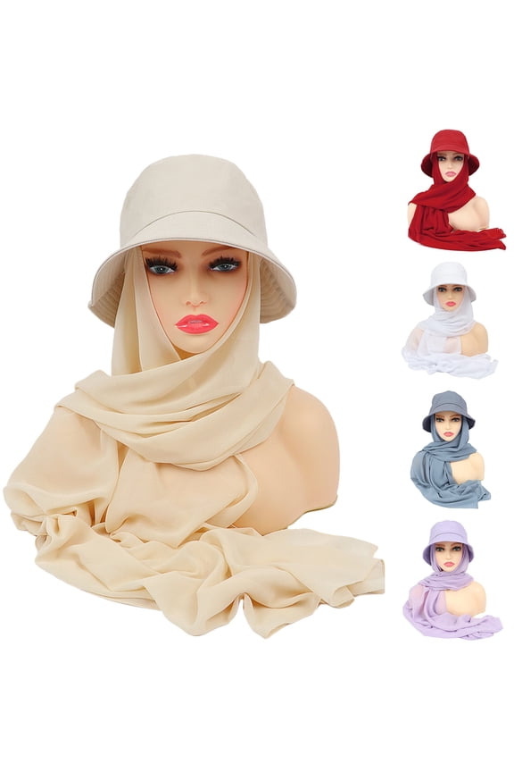 Sun Hat Multifunctional Durable Breathable All Match Soft Daily Wear 2 in 1 Chiffon Bucket Hat Scarf Set for