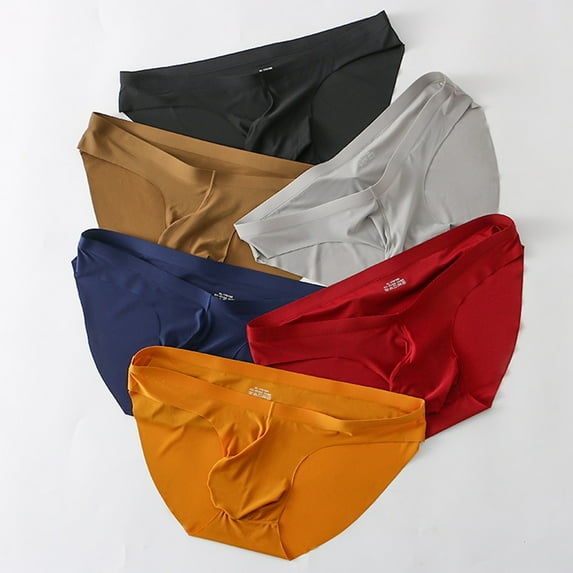 ruhuadgb U Convex Solid Color Seamless Men Briefs Ice Silk Mid-Waist Male Underwear