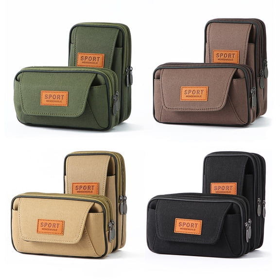 ruhuadgb Waist Pack Fine Workmanship Multi-pocket Multifunction Smooth Zipper Wear-resistant Storage Portable Canvas Mobile Phone Bag Outdoor Use