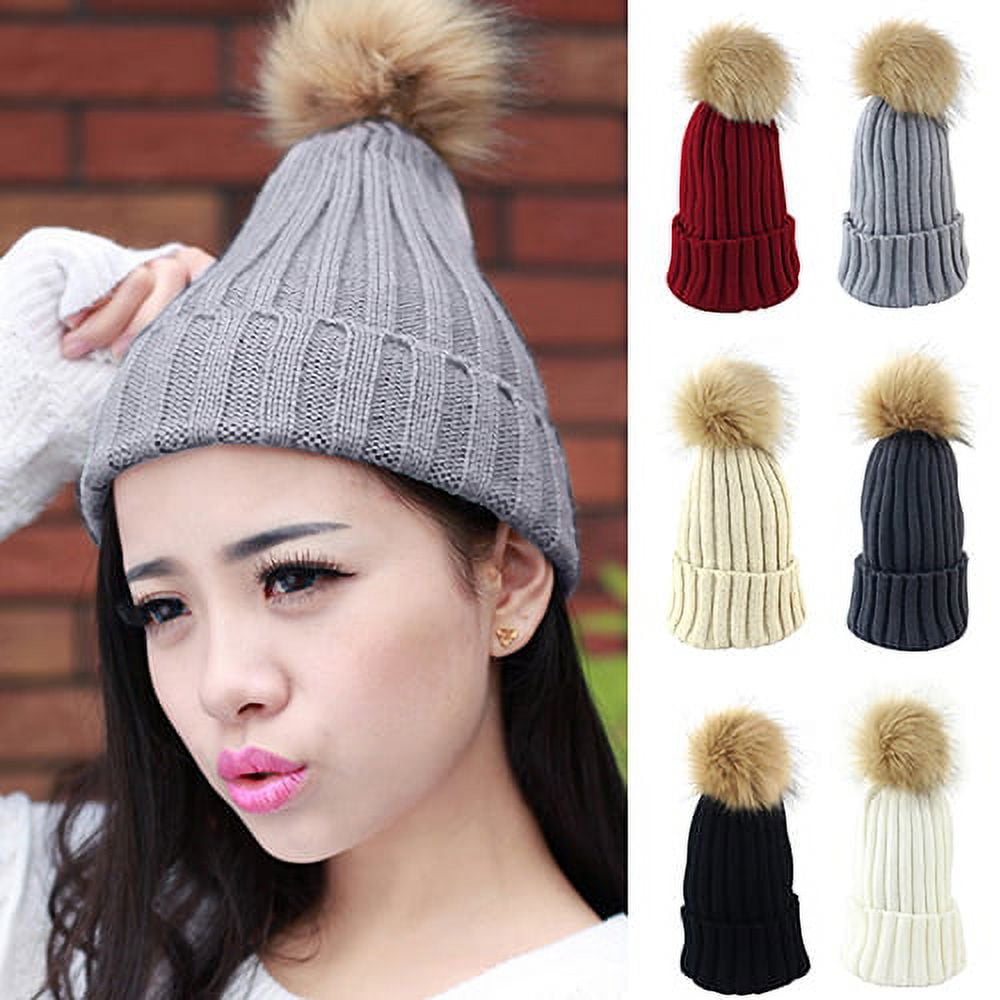 Ruhuadgb Women Baggy Winter Braid Crochet Knit Beanie Ski Pom Stocking Hat Skull Ski Cap 2343