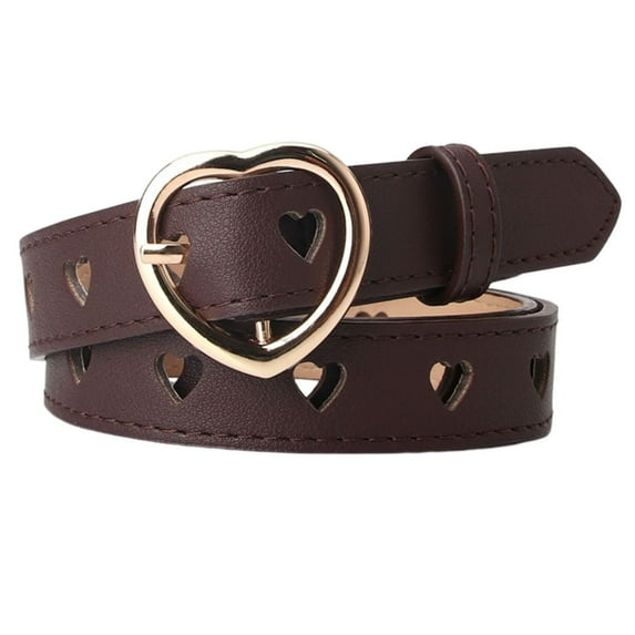 ruhuadgb Women Heart-shaped Buckle Belt Heart Hollow Design Waistband Faux Leather Adjustable Length Belt Fashion Accessories