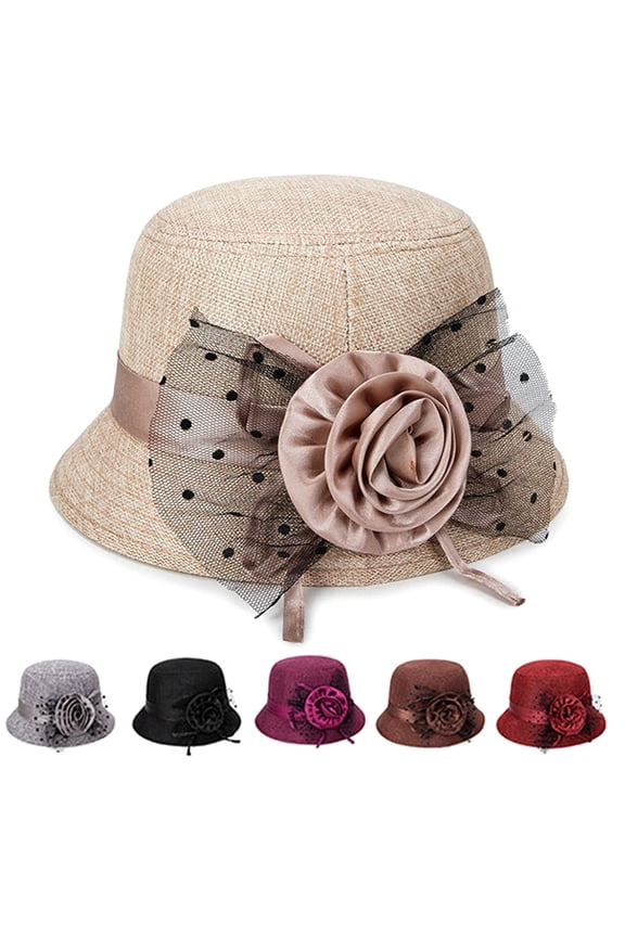 Women's Polka Dot Mesh Flower Bowler Bucket Hat Outdoor Sun Visor Basin Cap