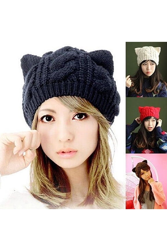 Women's Winter Fashion Lovely Cat Ear Crochet Knitted Ski Woolen Cap Beanie Hat