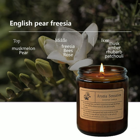 ruiheuyx Organic English Pear Freesia Candle, Non-Toxic Soya Candle for Birthday Gifts, Home, Stress Reduction and Meditation (120g)