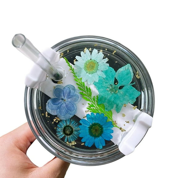 rujjftsy Dried Flower Lid for Cups, Vintage Floral Name Tag Nameplates Accessories for 40oz, Cute Flower Charm Cup Accessories 40 Oz Tumbler Lid Plate Decoration