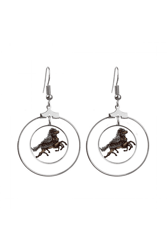 running horse armor animal art grain earrings dangle hoop jewelry drop circle