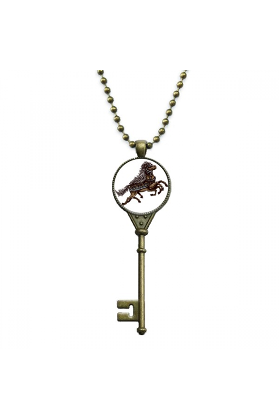 running horse armor animal art grain key necklace pendant tray embellished chain