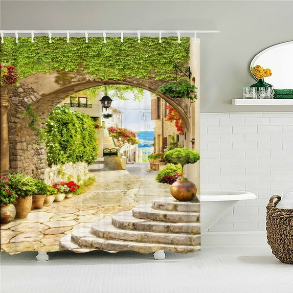 rural pastoral flower scenery shower curtains bathroom shower curtain 3D fabric bath curtain with hooks waterproof bath screen