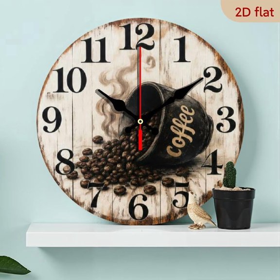 rustic coffee bean wall clock featuring a farmhouse wooden plank design, ideal for kitchen, dining room, and cafe decor, perfect gift for family, friends, and coffee lovers