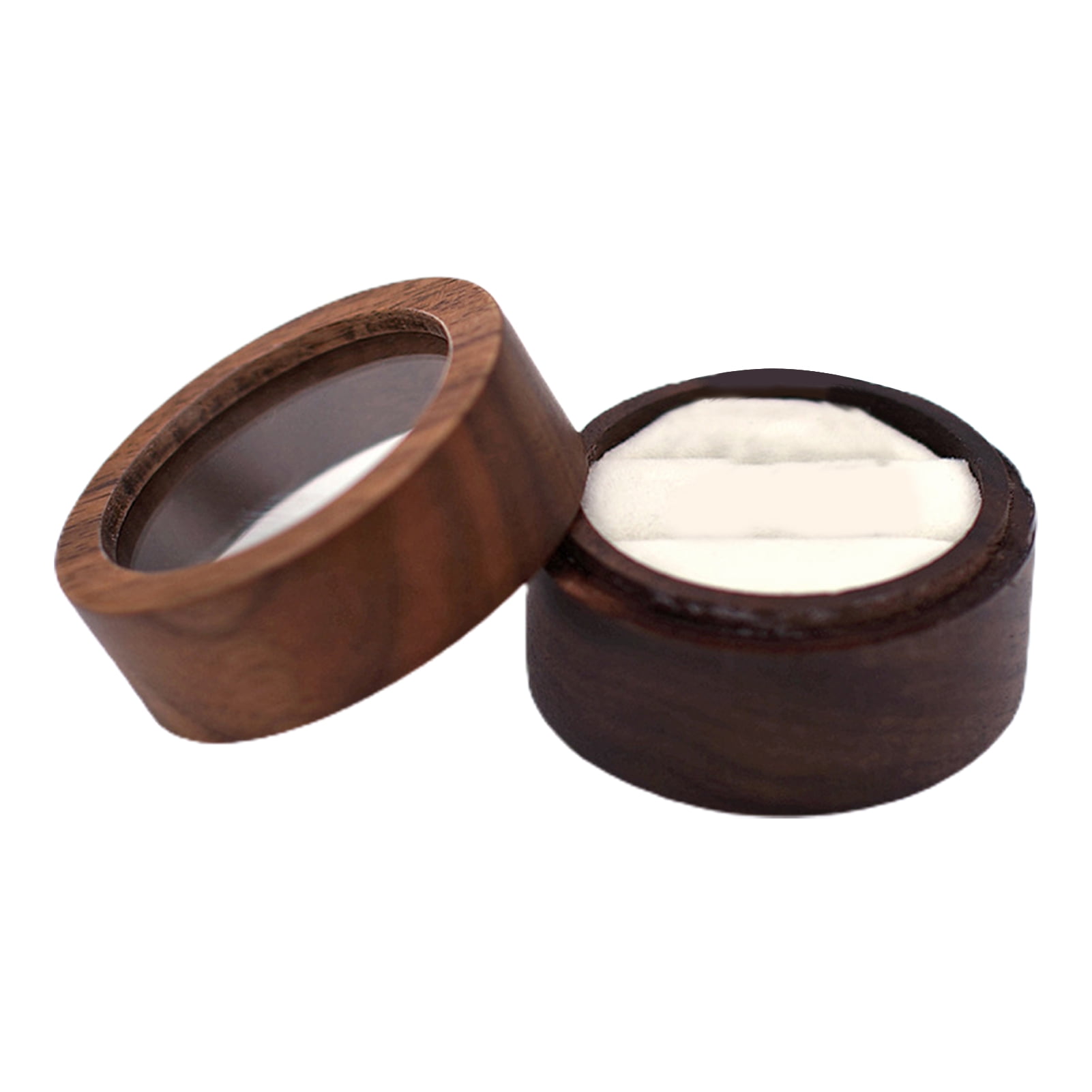 rustic walnut wooden engagement ring box, solid wood round ring box for