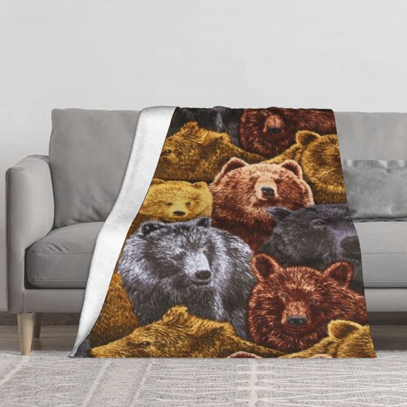 This rustic wild grizzly bear patchwork flannel rug features a dense bear head pattern and realistic wildlife art prints.Soft and comfortable, it's suitable for sofas, bedrooms, holiday cottages, etc